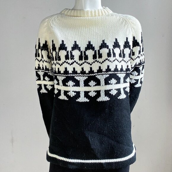 Vintage Kari Lynn Virgin Acrylic Geometric Print Fairisle Zip Shoulder Pullover - Picture 1 of 7